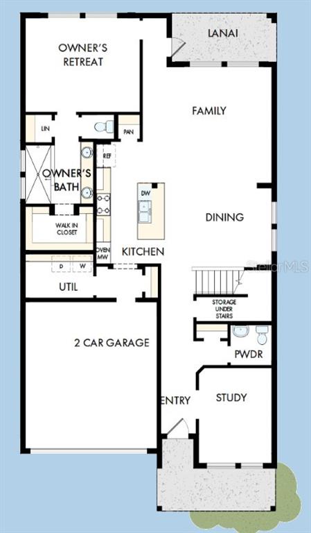 This is a floor plan for a single-story home featuring a two-car garage and lanai — 5122 SEA BRANCH AVENUE, APOLLO BEACH, FL