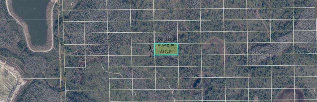 An aerial map view shows a rectangular parcel of land outlined in blue with dimensions — DILL ROAD, ORLANDO, FL