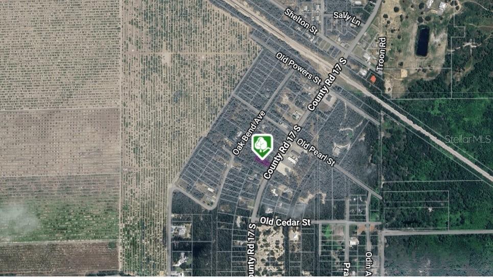 This is an aerial map view showing a property location highlighted near County Road 17 — 5713 COUNTY ROAD 17 S, SEBRING, FL