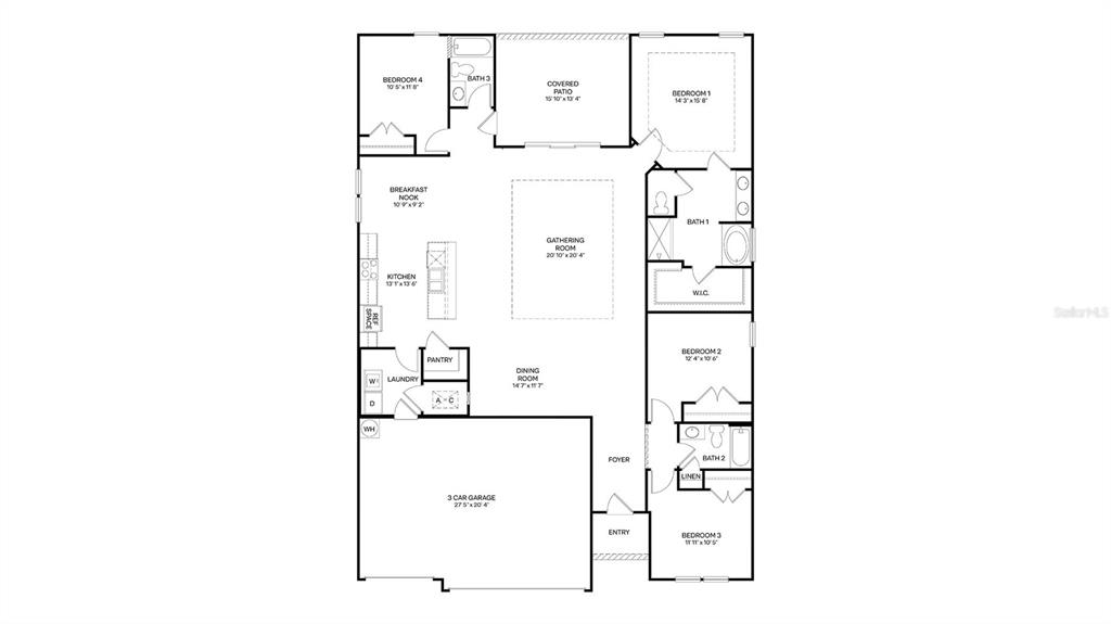 This is a floor plan for a single-story house with four bedrooms and a garage — 166 SPRINGWOOD DRIVE, PALM COAST, FL