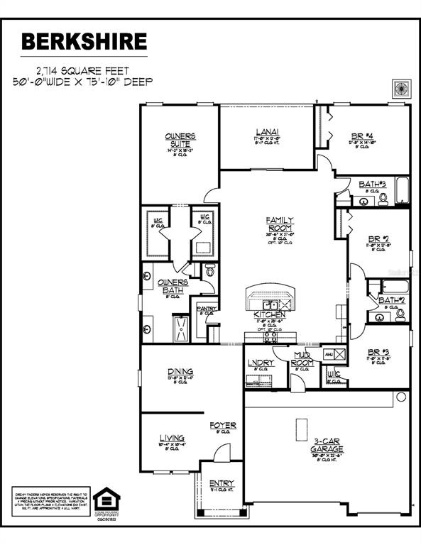 This is a floor plan for a single-story house featuring four bedrooms and a garage — 3770 HOLSTEIN WAY, GREEN COVE SPRINGS, FL
