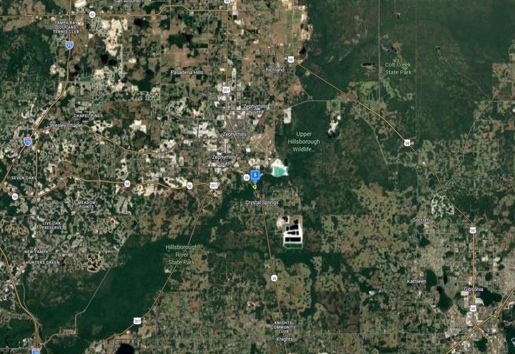 This is an aerial map showing the location of a property near Zephyrhills, Florida — 2550 PAUL S BUCHMAN HIGHWAY, ZEPHYRHILLS, FL