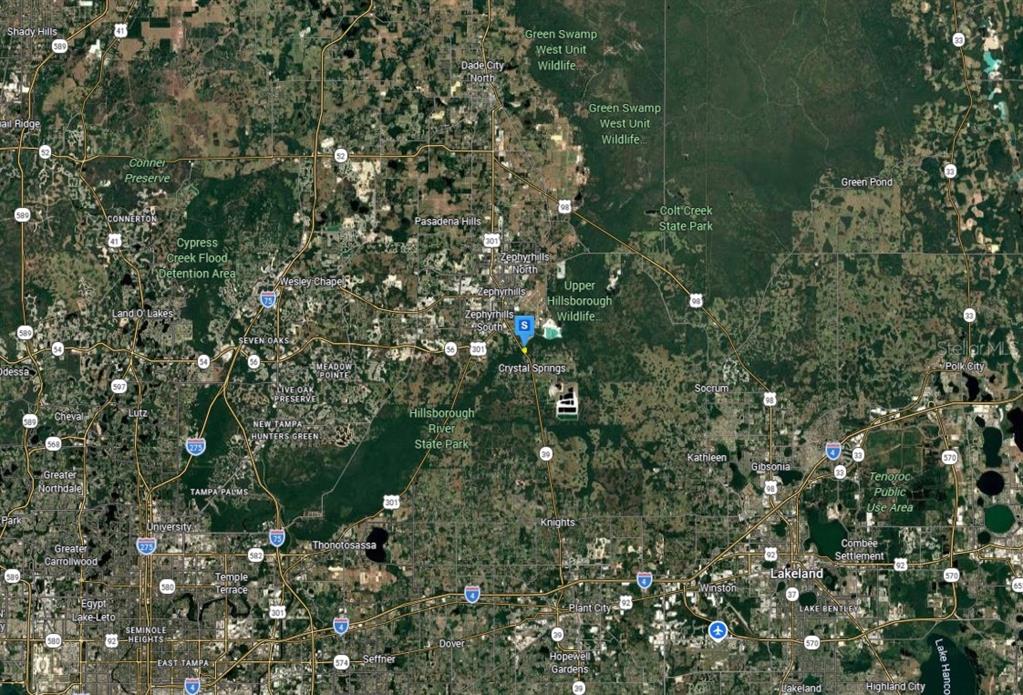 This is a satellite map showing the area between Tampa and Lakeland, Florida — 2550 PAUL S BUCHMAN HIGHWAY, ZEPHYRHILLS, FL