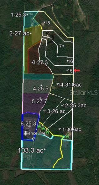 This is a map showing the parcel boundaries and acreage of a large tract of land — 1051 OMEGA RANCH ROAD UNIT 15, NEW SMYRNA BEACH, FL