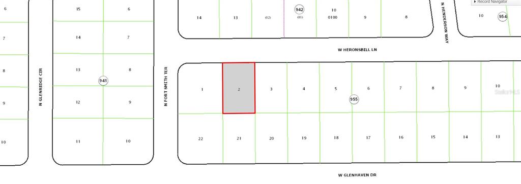 This is a plat map showing a highlighted rectangular lot numbered two in a subdivision — 640 W HERONSBILL LANE, DUNNELLON, FL