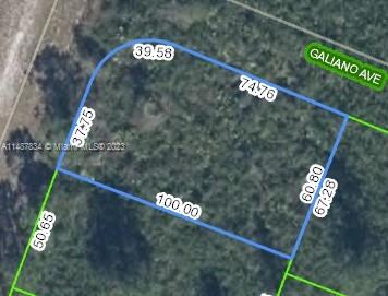 This is an aerial map showing the property lines and dimensions of a vacant lot — 5703 Galiano Avenue, Sebring FL 33872, SEBRING, FL