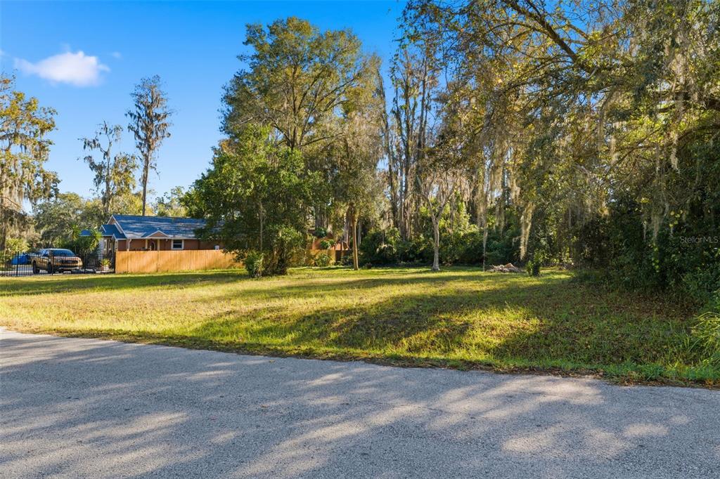 A grassy, vacant lot is bordered by trees and a wooden fence near a road — 0 MOON LAKE CIRCLE, NEW PORT RICHEY, FL