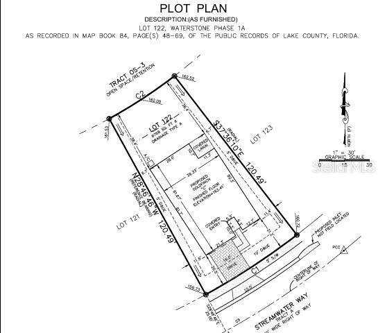 This is a plot plan for Lot 122 in Waterstone Phase 1A — 224 STREAMWATER WAY, GROVELAND, FL