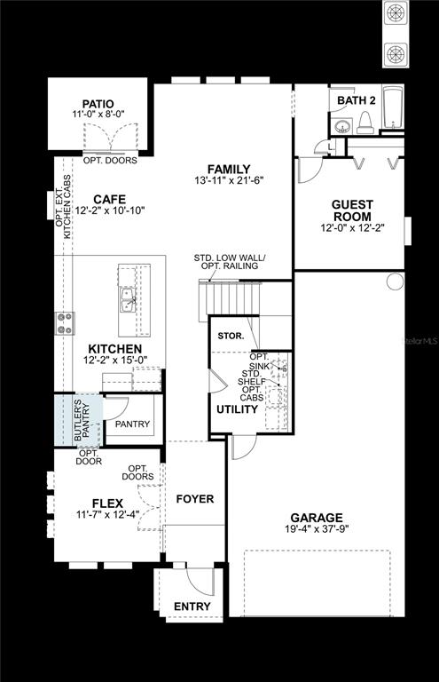 This is a floor plan of a single-story home featuring a garage, kitchen, and patio — 12177 FARRIER DRIVE, DADE CITY, FL