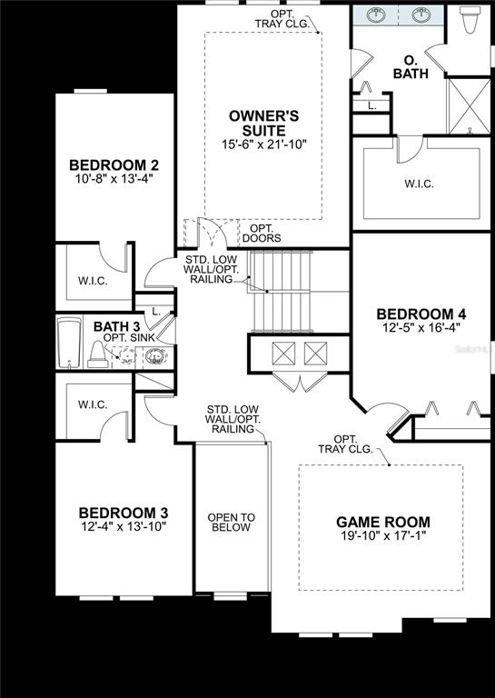 This is a floor plan of a residential second story featuring four bedrooms and a game room — 12177 FARRIER DRIVE, DADE CITY, FL
