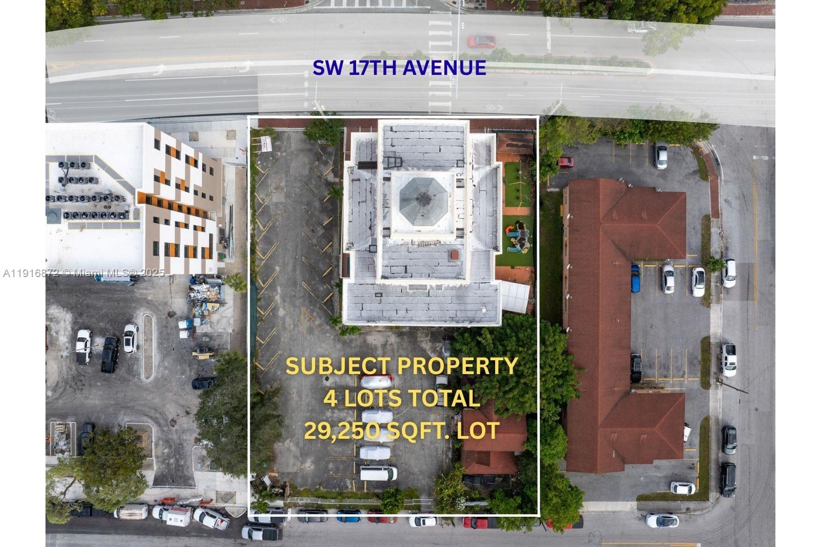 This aerial view shows a commercial building with a parking lot on a large lot — 226 SW 17th Ave, Miami FL 33135, MIAMI, FL