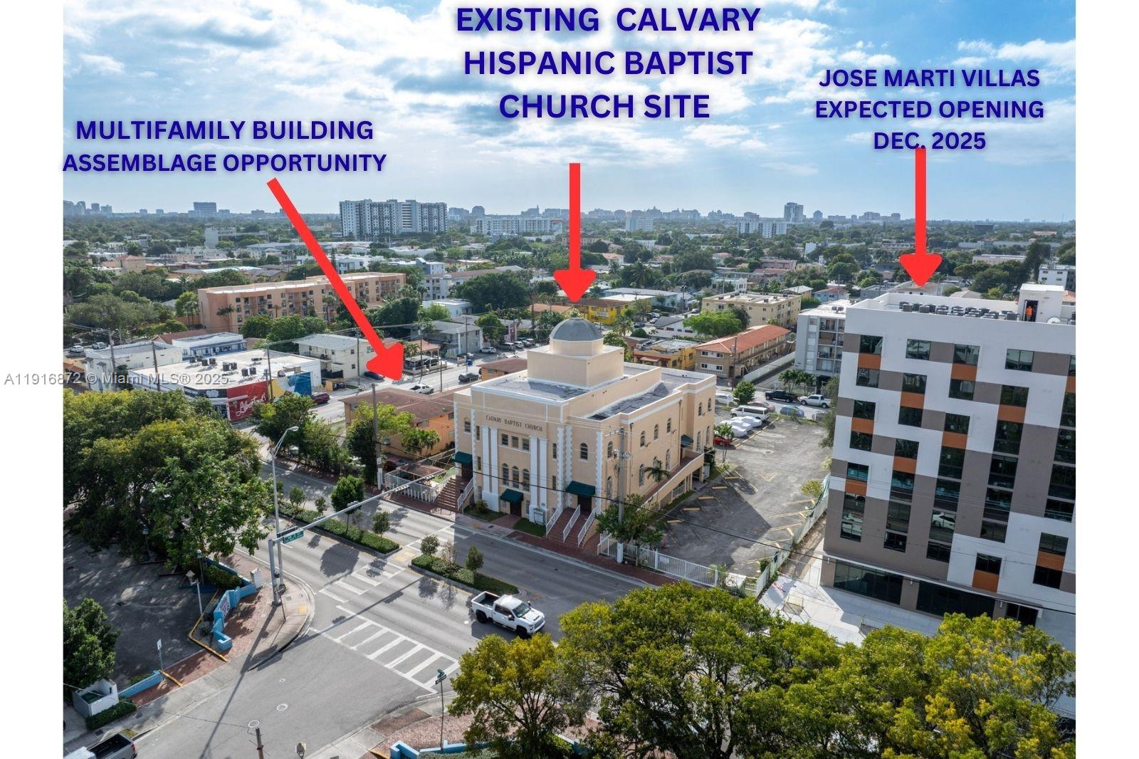 An aerial view shows a church building, a nearby apartment complex, and surrounding urban streets — 226 SW 17th Ave, Miami FL 33135, MIAMI, FL