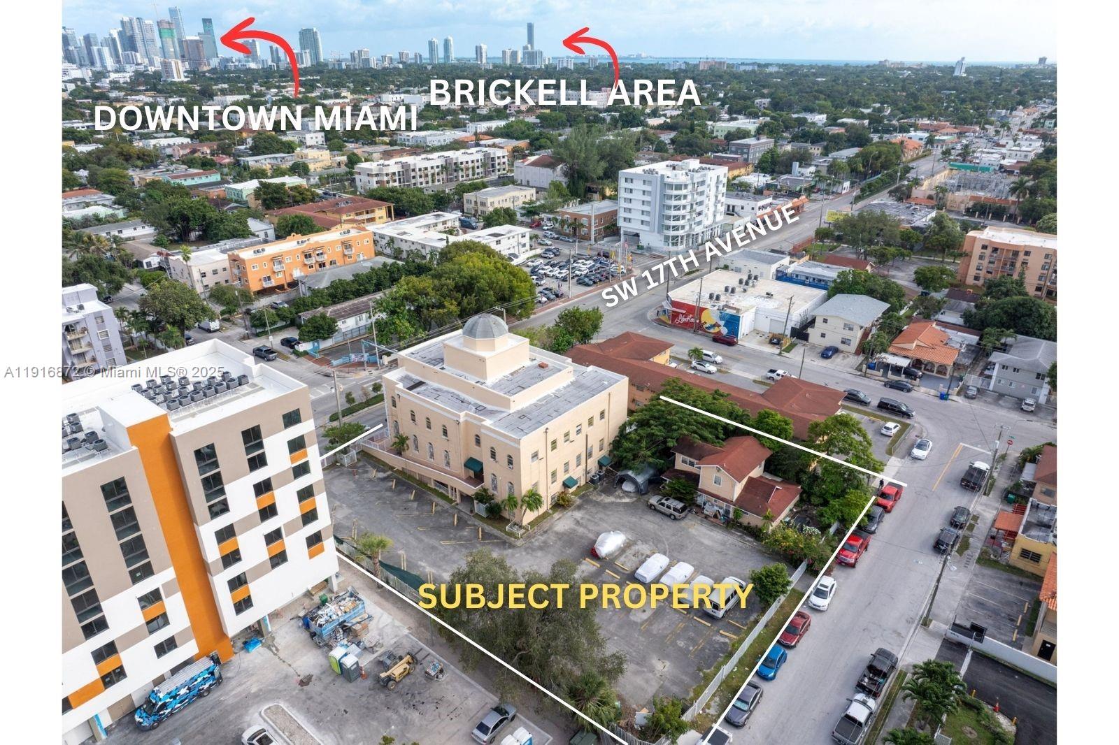 An aerial view shows a multi-story building and parking lot outlined as the subject property — 226 SW 17th Ave, Miami FL 33135, MIAMI, FL