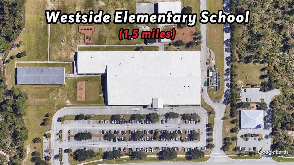This aerial map view shows Westside Elementary School, including its main building, parking lot, and grounds — 2772 FIELDS AVENUE SE, PALM BAY, FL