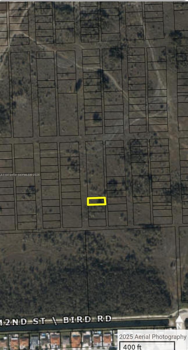 This aerial map shows a highlighted rectangular land parcel within a grid of undeveloped lots — 42 sw 162ave, Miami FL 33185, MIAMI, FL