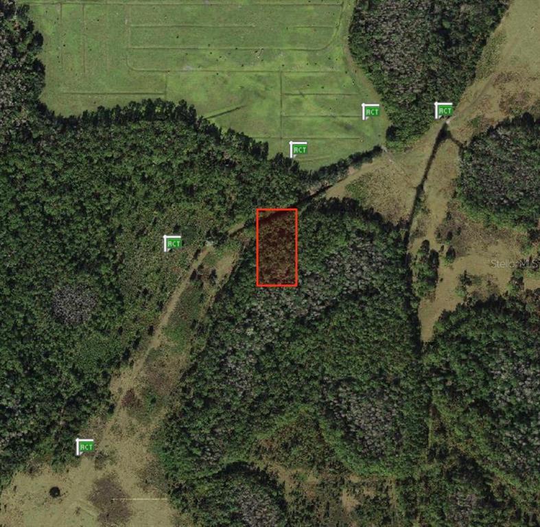 This is an aerial map view of a rectangular plot of land outlined in red — POLK CITY, POLK CITY, FL