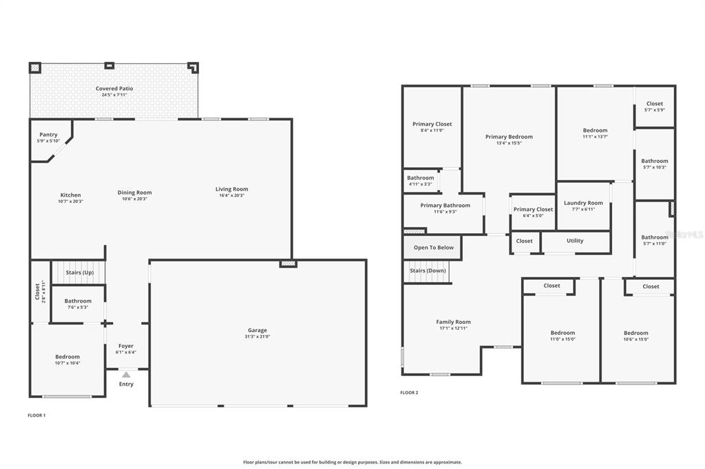 This floor plan shows the layout of a two-story house with a garage and patio — 1359 WOODLINE DRIVE, DELAND, FL