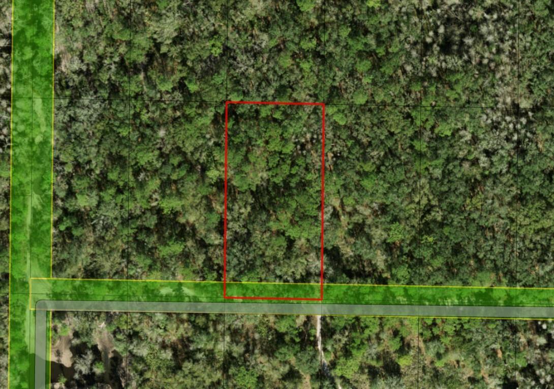 An aerial map view shows a rectangular plot of land outlined in red near roads — 0 County Rd 54, FL 33849, FL