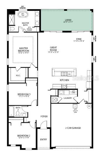 This is a floor plan for a single-story house featuring three bedrooms, a garage, and lanai — 17641 NW 168TH ROAD, ALACHUA, FL