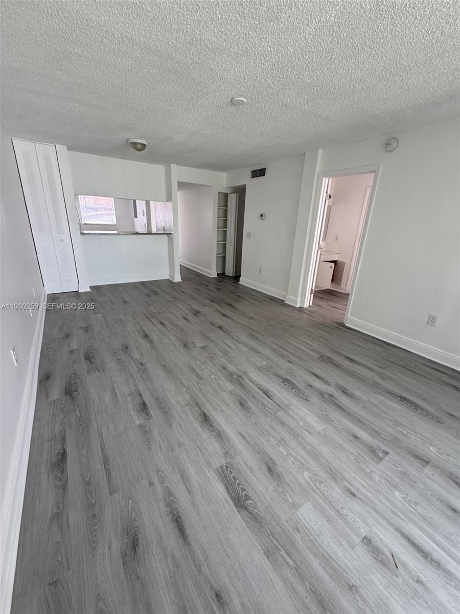An empty room features gray wood-look flooring, white walls, and an open kitchen pass-through — 19729 SW 114th Ave # 251, Miami FL 33157, MIAMI, FL