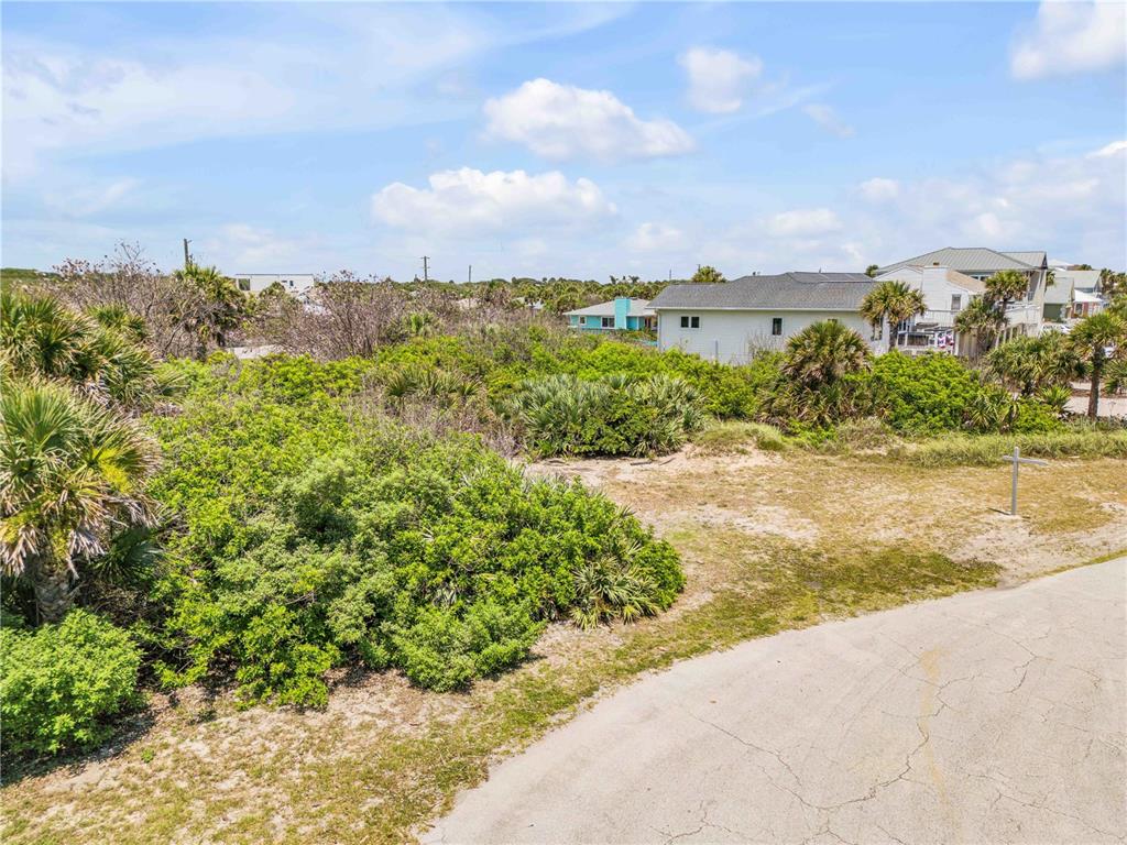 An empty, overgrown coastal lot sits adjacent to a paved road and nearby houses — 4732 VAN KLEECK DRIVE, NEW SMYRNA BEACH, FL