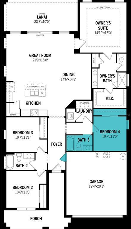 This is a floor plan for a single-story house with four bedrooms and a garage — 12324 49TH STREET E, PARRISH, FL