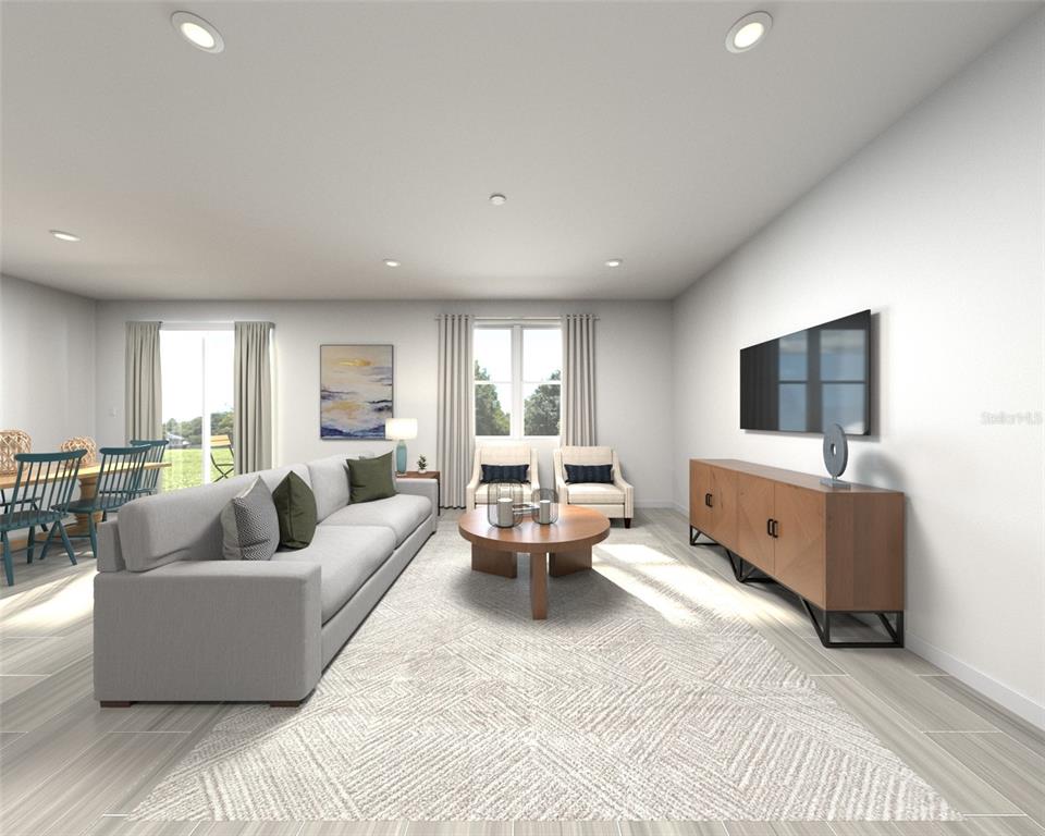 This is a digital rendering of a living room with a sofa, chairs, and television — 100 OUTBACK HIDEAWAY AVENUE, NOKOMIS, FL