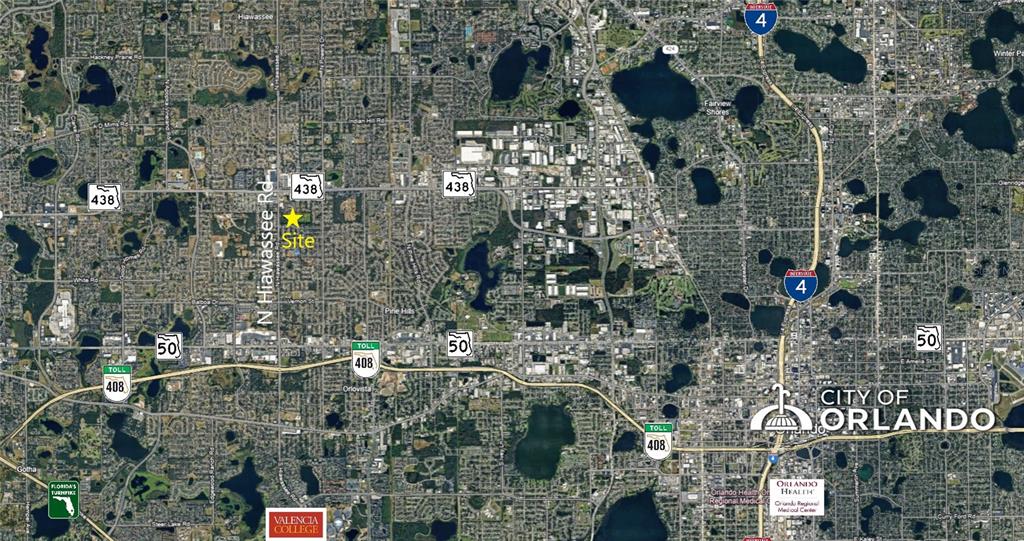 This is an aerial map showing the location of a site in Orlando, Florida — N HIAWASSEE ROAD, ORLANDO, FL