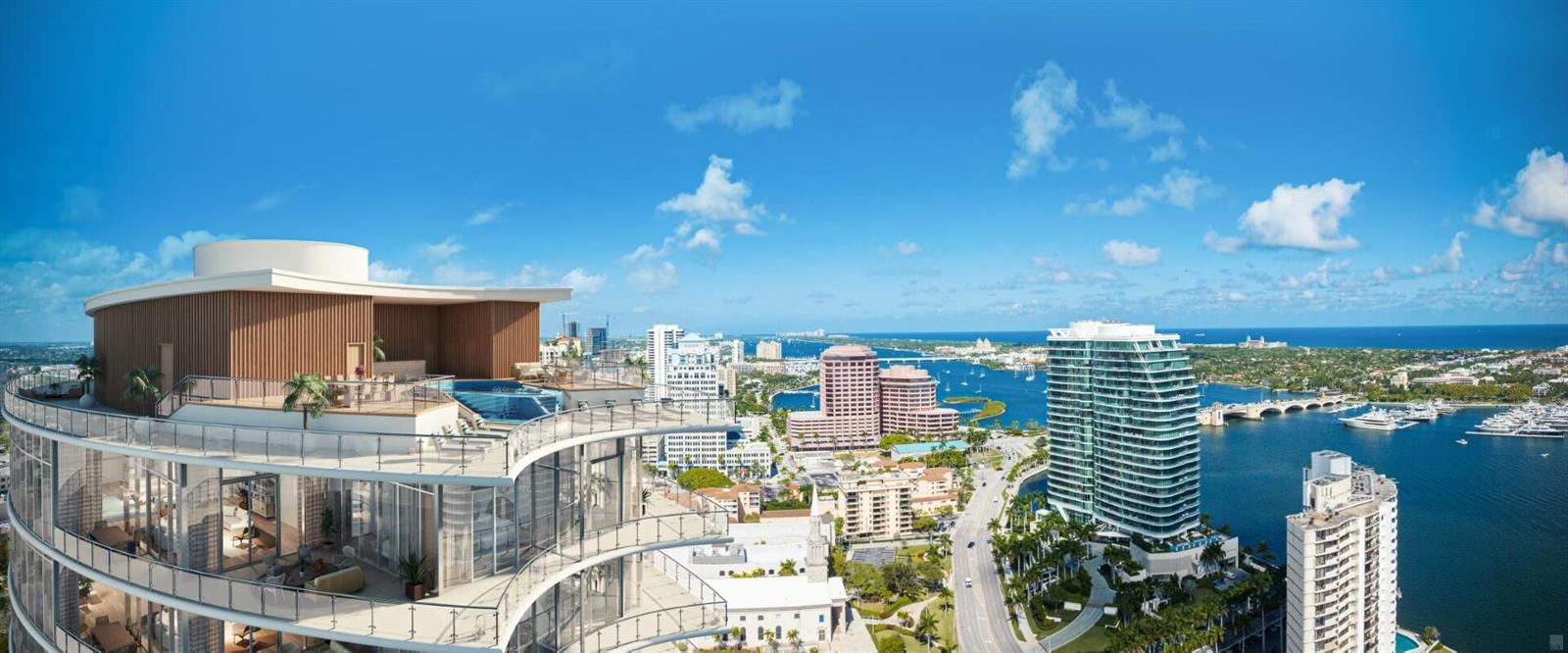 This architectural rendering shows a high-rise building with a rooftop pool and balcony — 1333 S Flagler Drive, West Palm Beach FL 33401, WEST PALM BEACH, FL