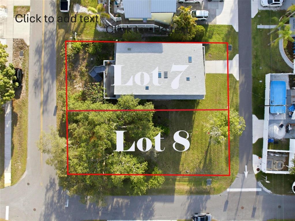 An aerial view shows two adjacent rectangular lots, one containing a house and one vacant — 110 GEORGIA AVE. AVENUE, CRYSTAL BEACH, FL