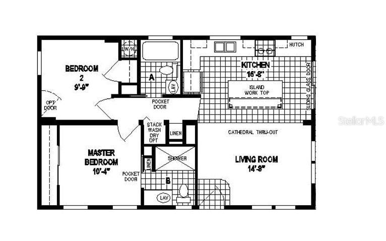 This floor plan shows a two-bedroom, two-bathroom home with an open kitchen and living area — 71 TWIN SHORES BOULEVARD, LONGBOAT KEY, FL