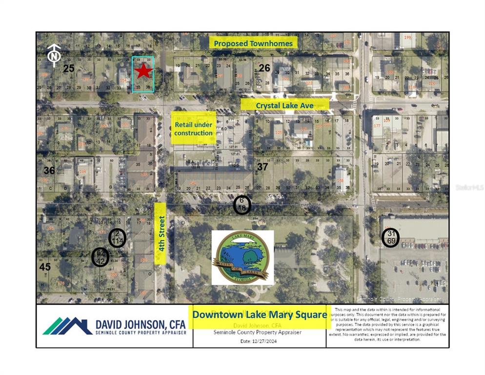 This is a property appraiser map showing land parcels and street layouts in Lake Mary — 160 N 4TH STREET, LAKE MARY, FL