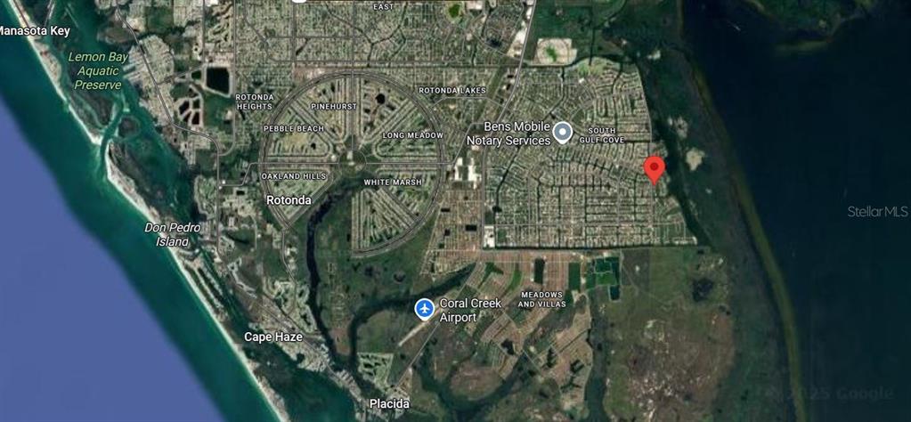This is a satellite map showing the Rotonda and South Gulf Cove residential areas — 9517 SUNDANCE STREET, PORT CHARLOTTE, FL