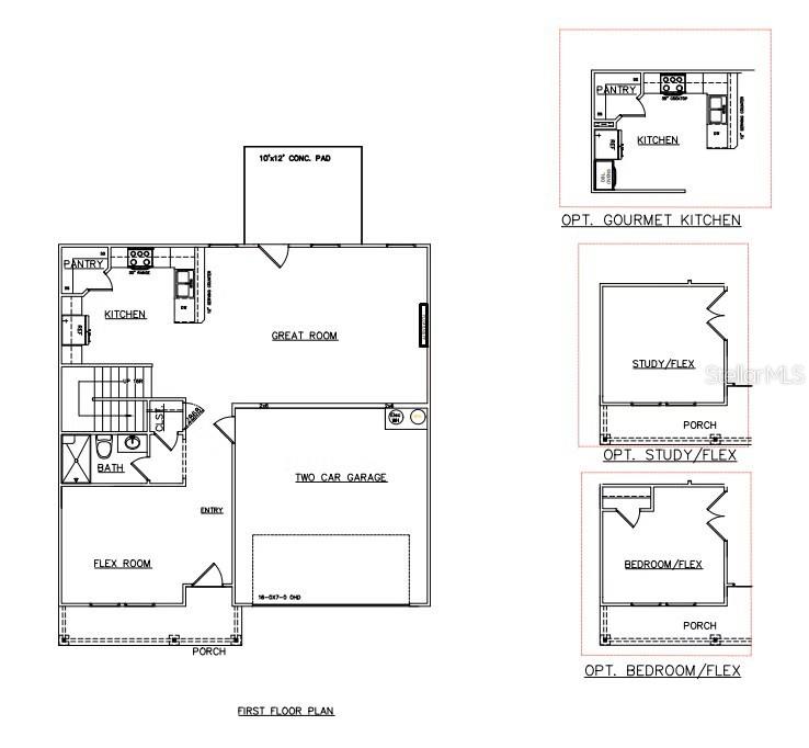 This is a floor plan showing a first-floor layout with a garage, kitchen, and optional configurations — 202 FRESHWATER COURT, LAGRANGE, GA