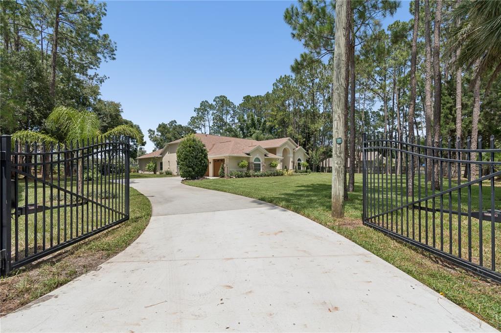 A single-story beige stucco house with a stone-accented arched entryway and a large lawn — 18811 VICTOR MANUEL DRIVE, LUTZ, FL