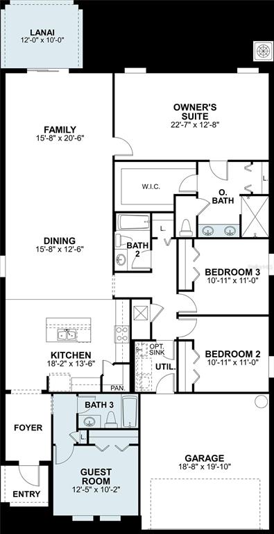 This is a floor plan for a single-story home featuring four bedrooms, three bathrooms, and a garage — 4910 MEADOW BAY COURT, WIMAUMA, FL