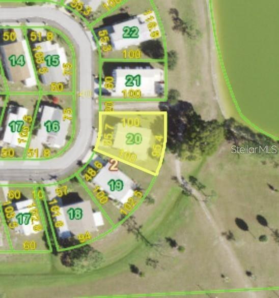 This is a map showing a highlighted residential lot labeled number 20 in a neighborhood — 7578 RATAN CIRCLE, PORT CHARLOTTE, FL