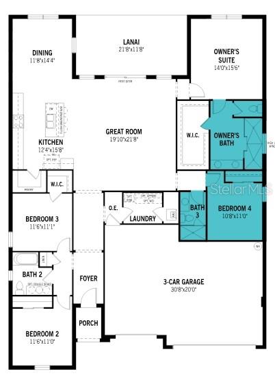 This is a floor plan for a single-story house featuring four bedrooms and a garage — 2612 GINSENG IVY STREET, APOPKA, FL