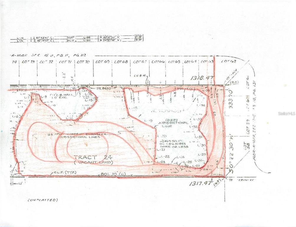 This is a survey map showing a tract of vacant land with jurisdictional lines — 4218 RUDDER WAY, NEW PORT RICHEY, FL