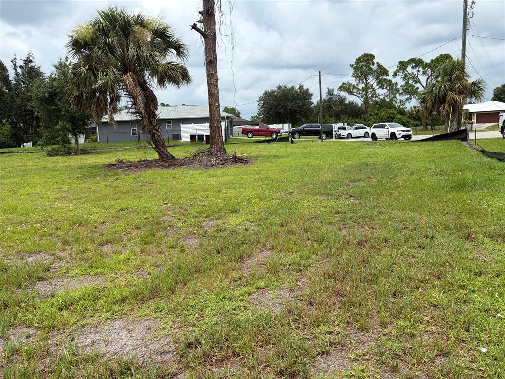 A grassy, undeveloped residential lot features two prominent trees and a view of neighboring houses — RASP COURT, NORTH PORT, FL