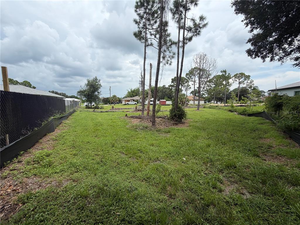 A grassy, vacant residential lot features several tall pine trees and a black chain-link fence — RASP COURT, NORTH PORT, FL
