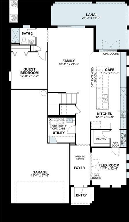 This is a floor plan of a home featuring a garage, kitchen, and lanai — 7671 PAINTED SKY PLACE, LAND O LAKES, FL
