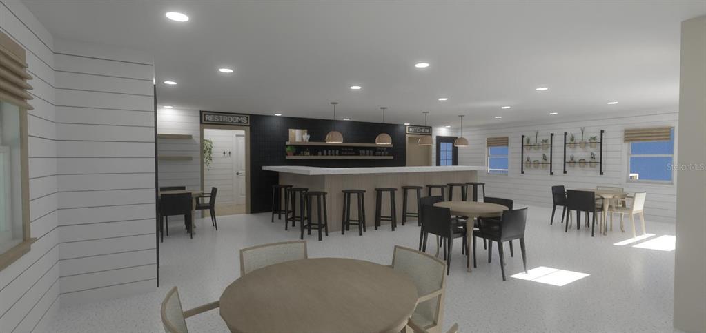 This is a rendering of a modern dining area featuring a bar and tables — 4950 1ST AVENUE N, ST PETERSBURG, FL