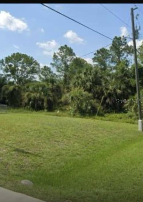 A grassy, vacant residential lot features a utility pole and dense trees in the background — JOHANNESBERG ROAD, NORTH PORT, FL