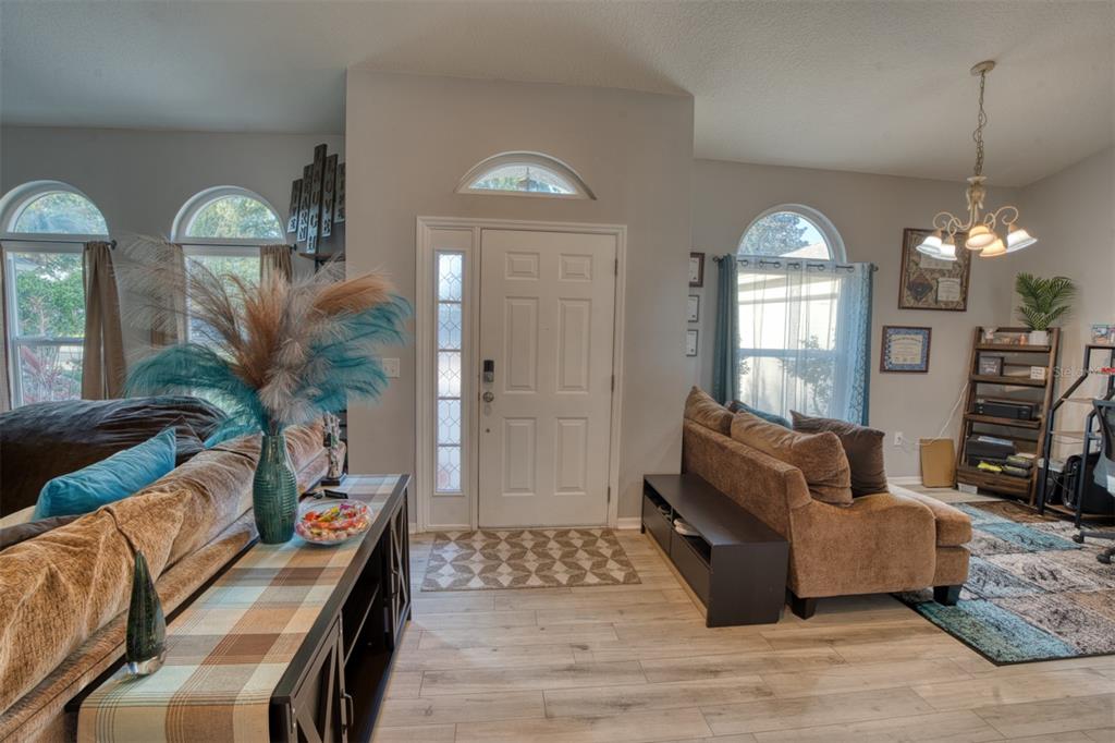 An entryway features light wood-look flooring, a white front door with a sidelight, and two sofas — 4303 ORANGE RIDGE COURT, VALRICO, FL