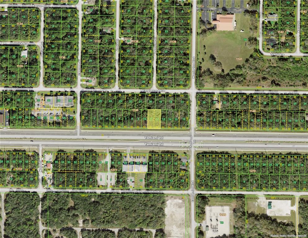 This is a satellite map showing residential lots and streets in a suburban area — 670 & 672 TAMIAMI TRAIL, PORT CHARLOTTE, FL