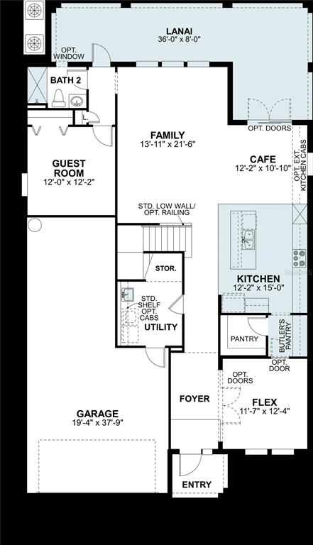 This is a floor plan for a single-story home featuring a garage, kitchen, and lanai — 5603 FREESIA DRIVE, LAKELAND, FL