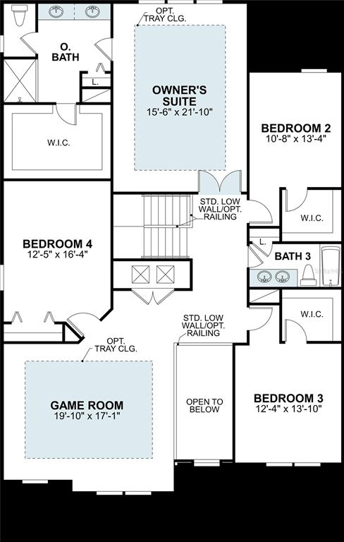 This floor plan shows the layout of a second story with four bedrooms and a game room — 5603 FREESIA DRIVE, LAKELAND, FL