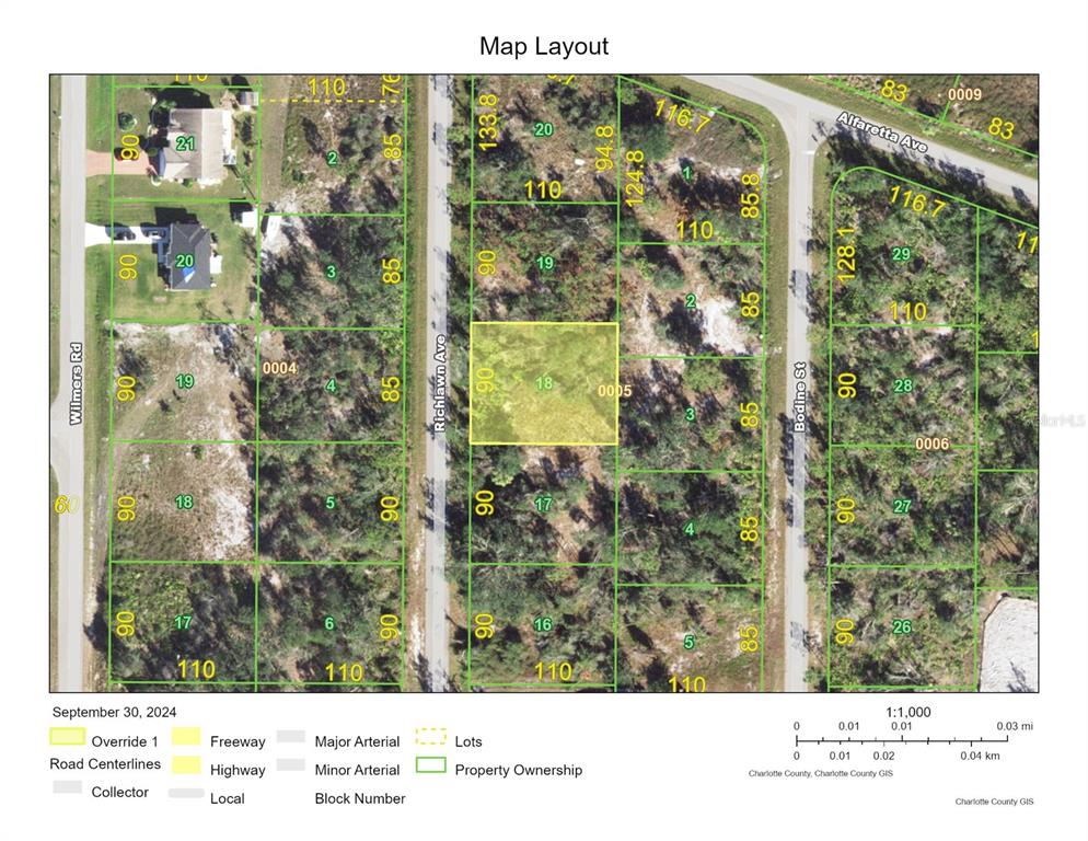 This is a map showing property lot lines and road layouts in a residential area — 132 RICHLAWN AVENUE, PUNTA GORDA, FL