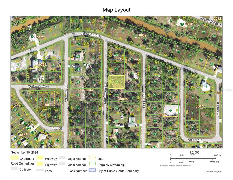 This is a map layout showing property lots and street boundaries in a residential area — 132 RICHLAWN AVENUE, PUNTA GORDA, FL